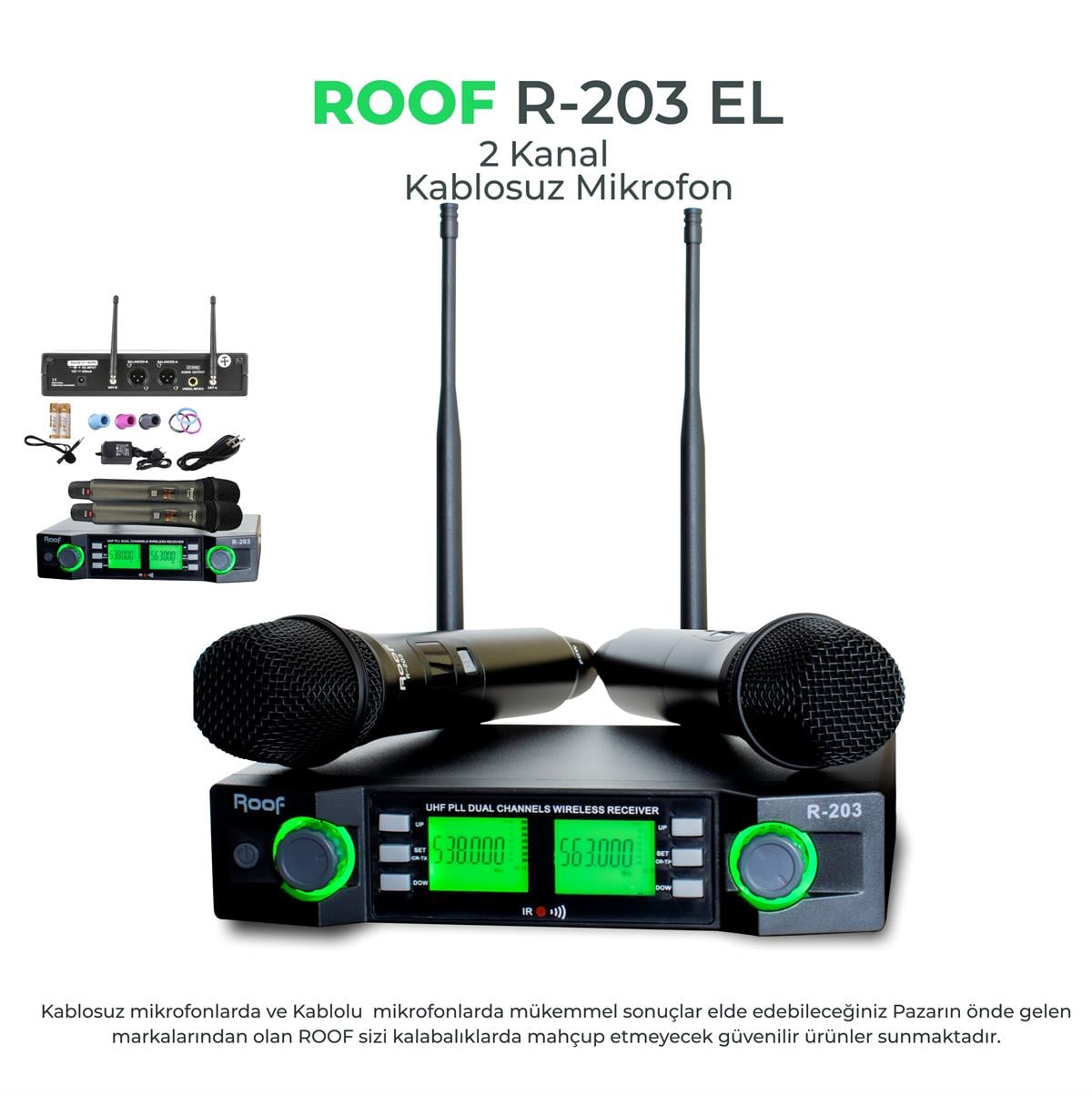 Roof R–203 E–E 2 Kanal Telsiz Mikrofon Seti (2 EL)