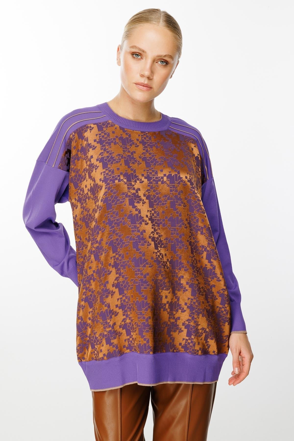 Desenli Tunik - CAMEL MOR