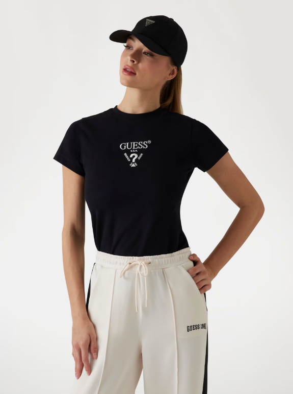 Guess Baskı Detaylı Kadın Tişört - JET BLACK