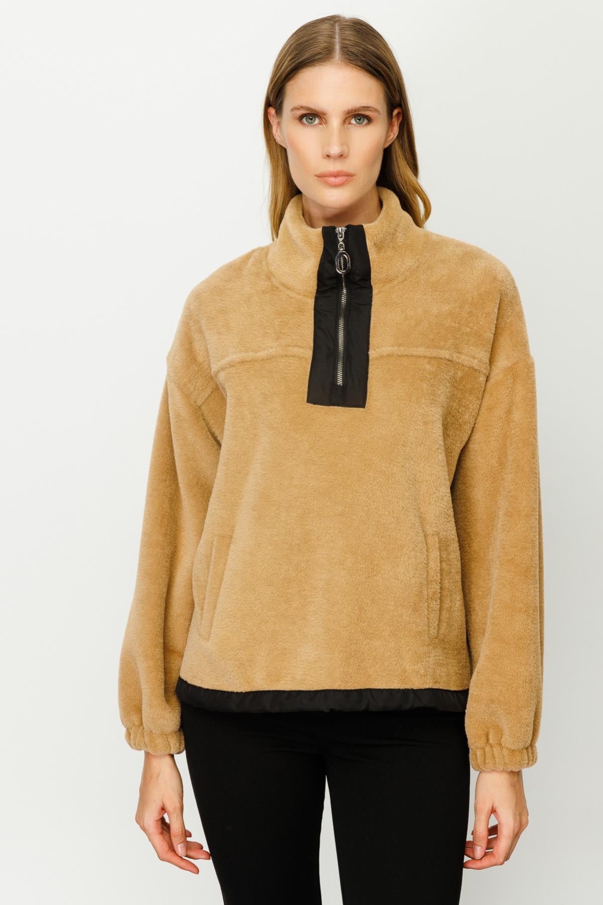 Peluş Kumaş Sweat - CAMEL