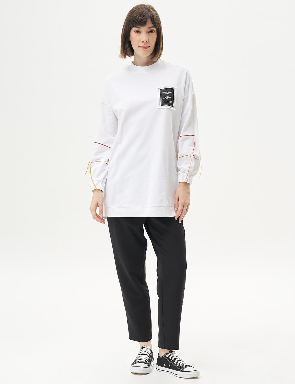 Ribanalı Sıfır Yaka Poplin Sweatshirt - OPTİK BEYAZ