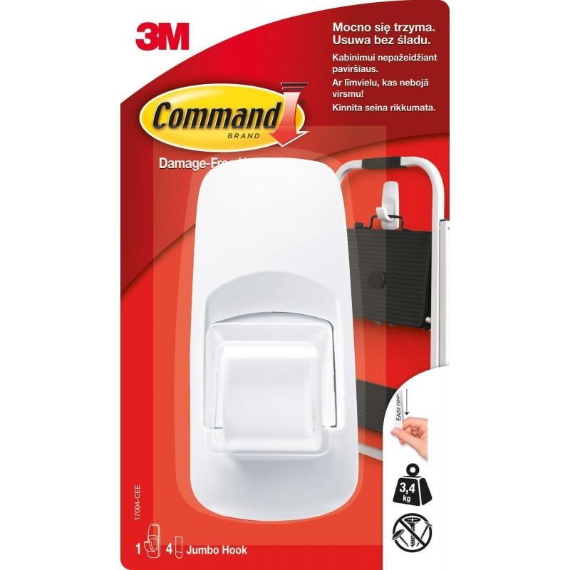 3M™ Command™ 17004-CEE Büyük Boy Jumbo Askı, Max 3,4 kg (1 Askı + 4 Büyük Boy Cırt Bant)
