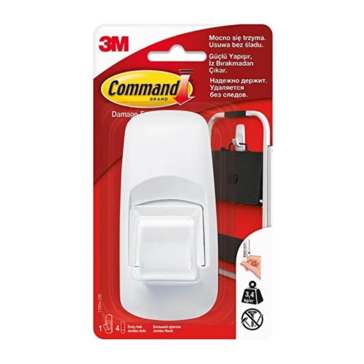 3M™ Command™ 17004-CIS Büyük Boy Jumbo Askı, Max 3,4 kg (1 Askı + 4 Büyük Boy Cırt Bant)