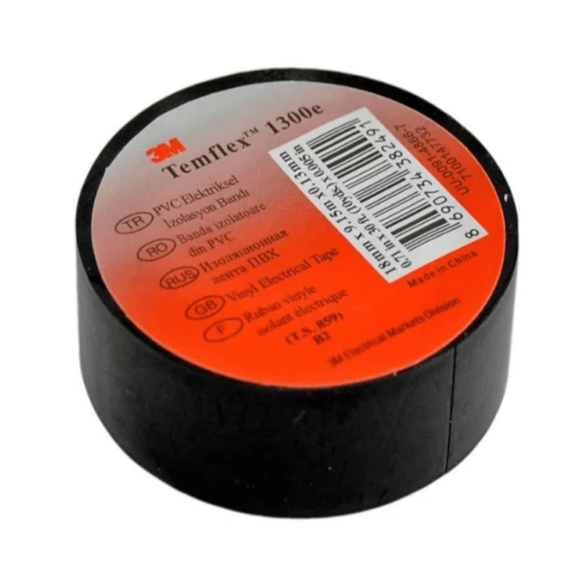 3M™ Temflex™ 1300e Elektrik İzolasyon Bandı, Siyah - 10`lu Paket (18 mm x 9,5m)