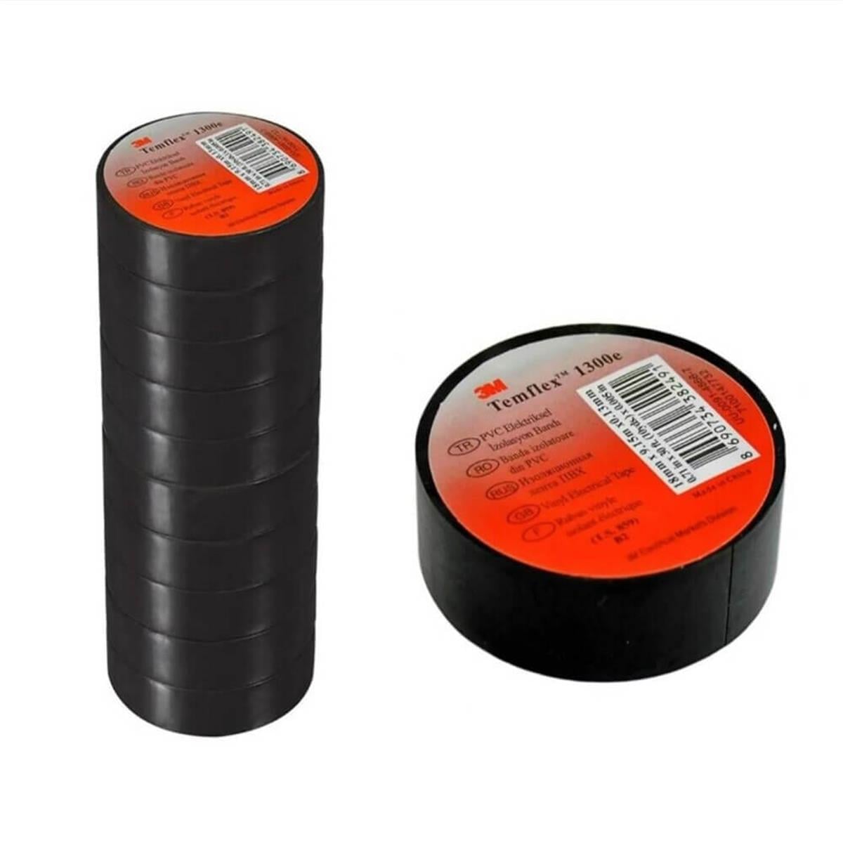 3M™ Temflex™ 1300e Elektrik İzolasyon Bandı, Siyah - 10`lu Paket (18 mm x 9,5m)