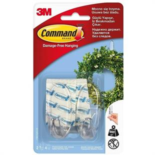 3M™ Command™ 17091CLR-CEE Orta Boy Şeffaf Askı, Max 900 gr (2 Askı + 4 Orta Boy Cırt Bant)