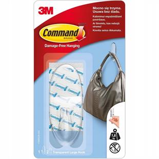 3M™ Command™ 17093CLR-CIS Büyük Boy Şeffaf Askı, Max 1,8 kg (1 Askı + 2 Büyük Boy Cırt Bant)