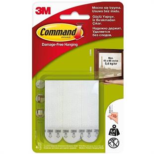 3M™ Command™ 17201-CIS Orta Boy Cırt Cırt Bant, Max 5,4 kg (4 Set Orta Boy Cırt Bant)