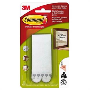 3M™ Command™ 17206-CIS Büyük Boy Cırt Cırt Bant, Max 7,2 kg (4 Set Büyük Boy Cırt Bant)