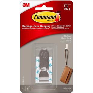 3M™ Command™ MR12-SS-ES Orta Boy Modern Metal Askı, Max 900 gr (1 Askı + 2 Orta Boy Cırt Bant)