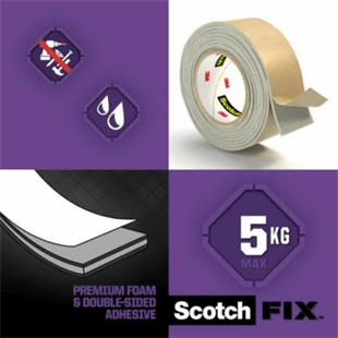 3M™ Scotch-Fix™ Ayna Montaj Bandı - 4496W-1950-P, Max 5 kg (19mm x 5m)