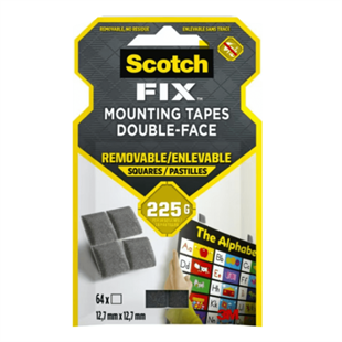 3M™ Scotch-Fix™ Çıkarılabilir Çift Taraflı Yapışkan Köpük Kareler, Max 225 gr (12,7mm x 12,7mm - 64 adet)