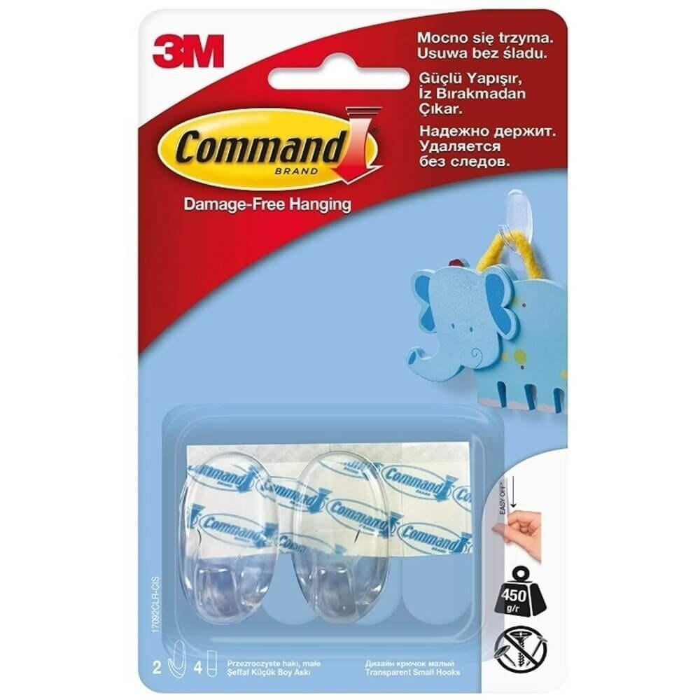 3M™ Command™ 17092CLR-CEE Küçük Boy Şeffaf Bant, Max 450 gr (2 Askı ve 4 Küçük Boy Cırt Bant)