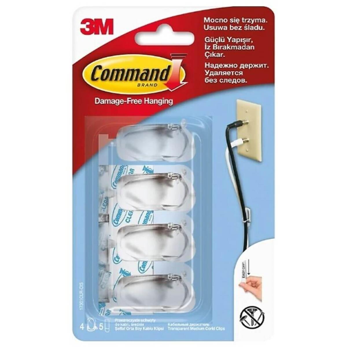 3M™ Command™ 17301CLR-CIS Orta Boy Kablo Düzenleyici  (4 Klips + 5 Cırt Bant)