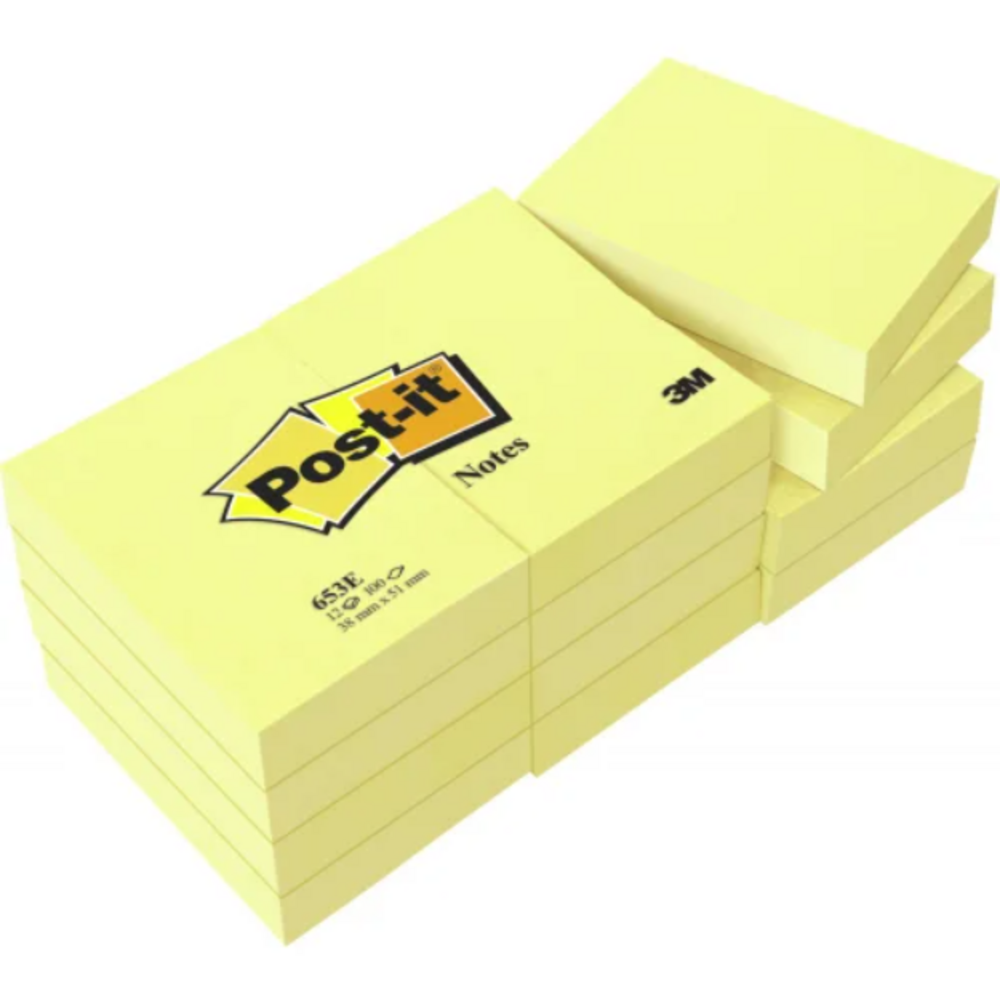 3M™ Post-it® 653 Yapışkanlı Not Kağıdı, Sarı (100 yaprak, 38mm x 51mm)