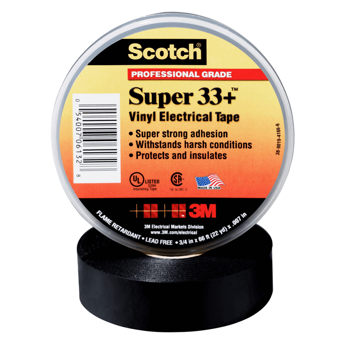 3M™ Scotch® Super 33+ Vinil Elektrik Bandı, Siyah - 10`lu paket (19mm x 20m)