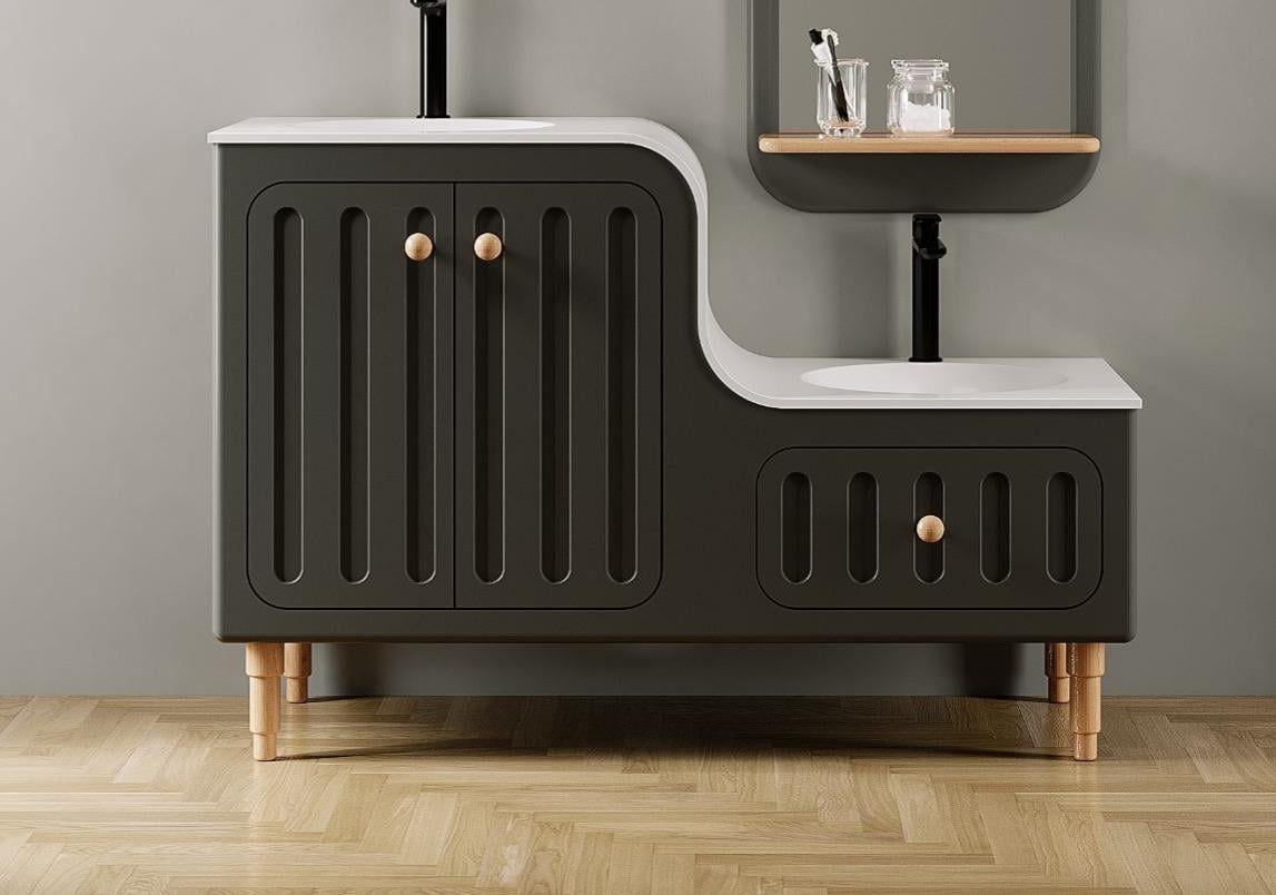 Denko Ada 120 cm (Antrasit) Banyo Dolabı (Alt Modül Lavabo)