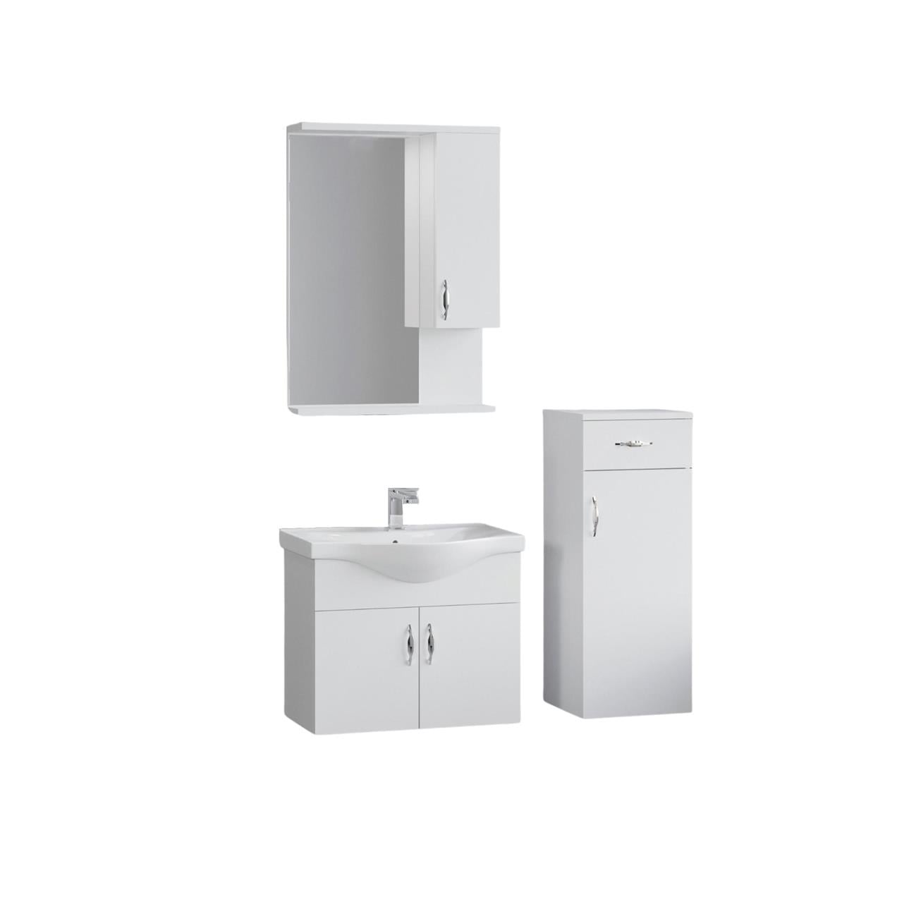 Denko Akyazı 55 cm MDF Beyaz Banyo Dolabı Takımı ve Boy Dolabı