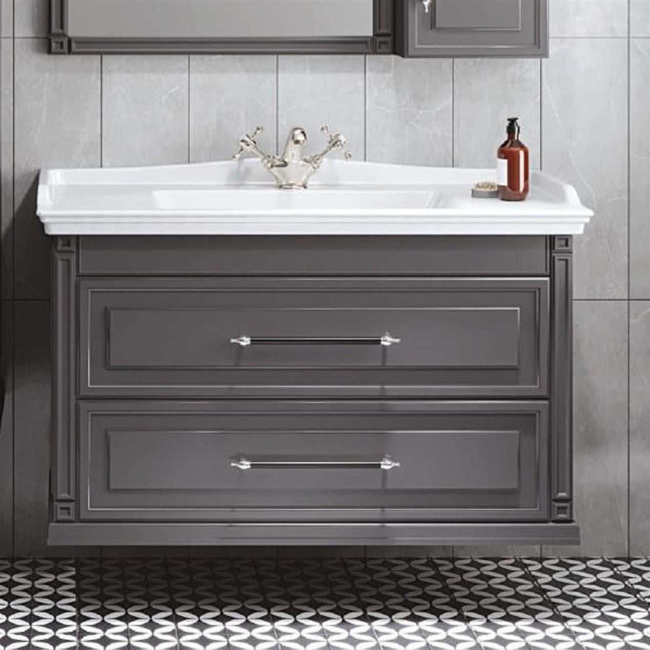 Denko Albatros 100 cm MDF Gri Banyo Dolabı Alt Modül ve Lavabo
