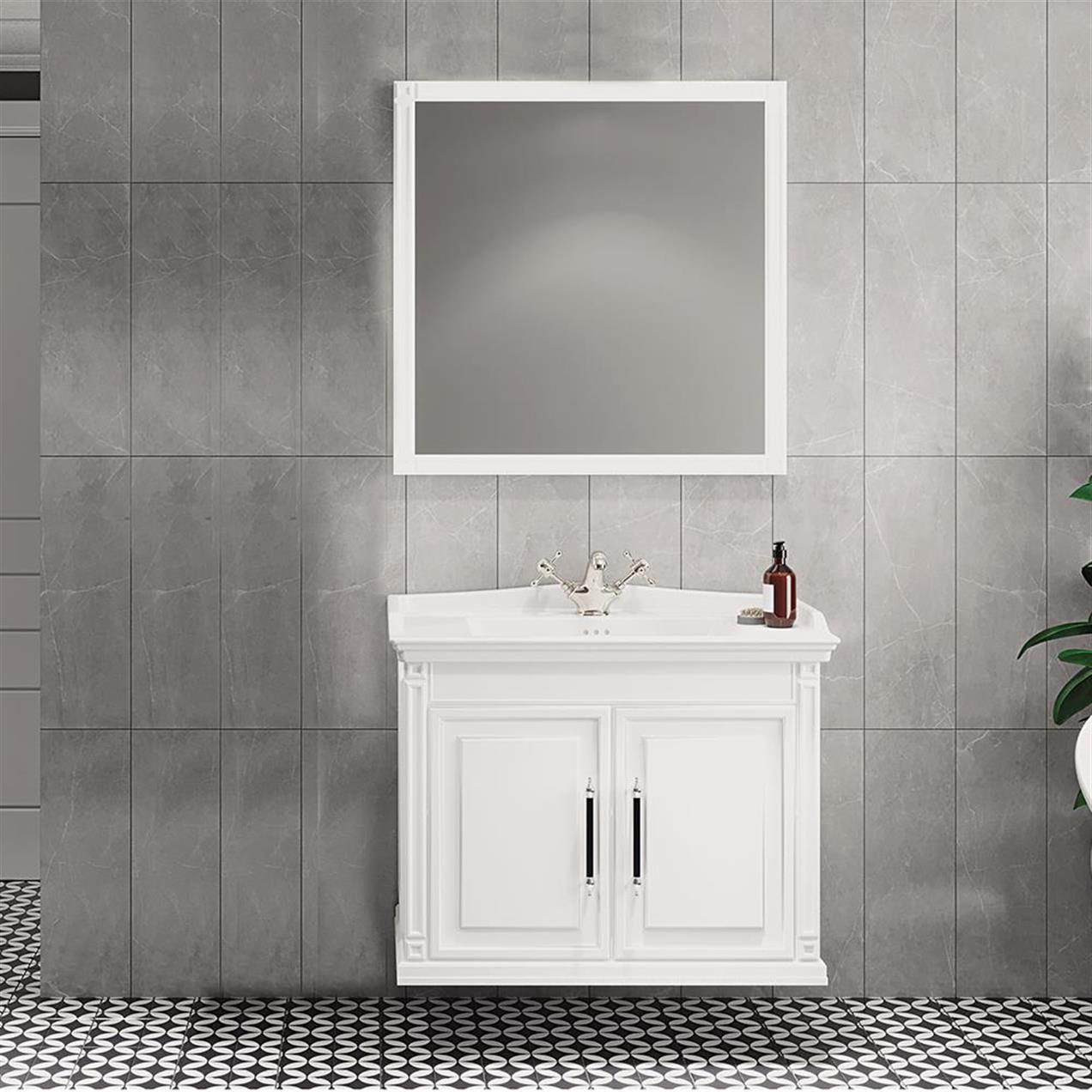 Denko Albatros 80 cm MDF Beyaz Banyo Dolabı Takımı