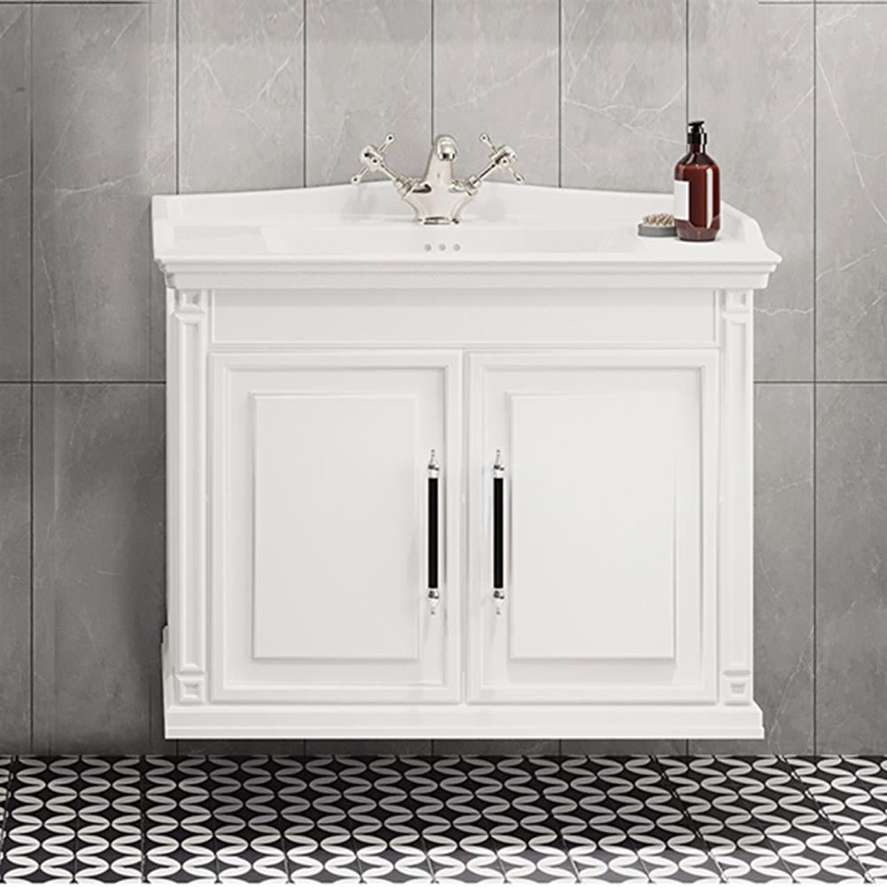Denko Albatros 80 cm MDF Beyaz Banyo Dolabı Alt Modül ve Lavabo