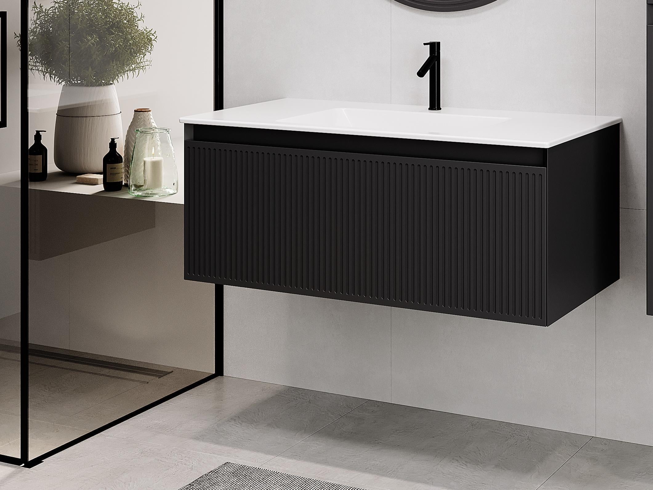 Denko Belgrad 101 cm (Antrasit) Banyo Dolabı (Alt Modül Lavabo)