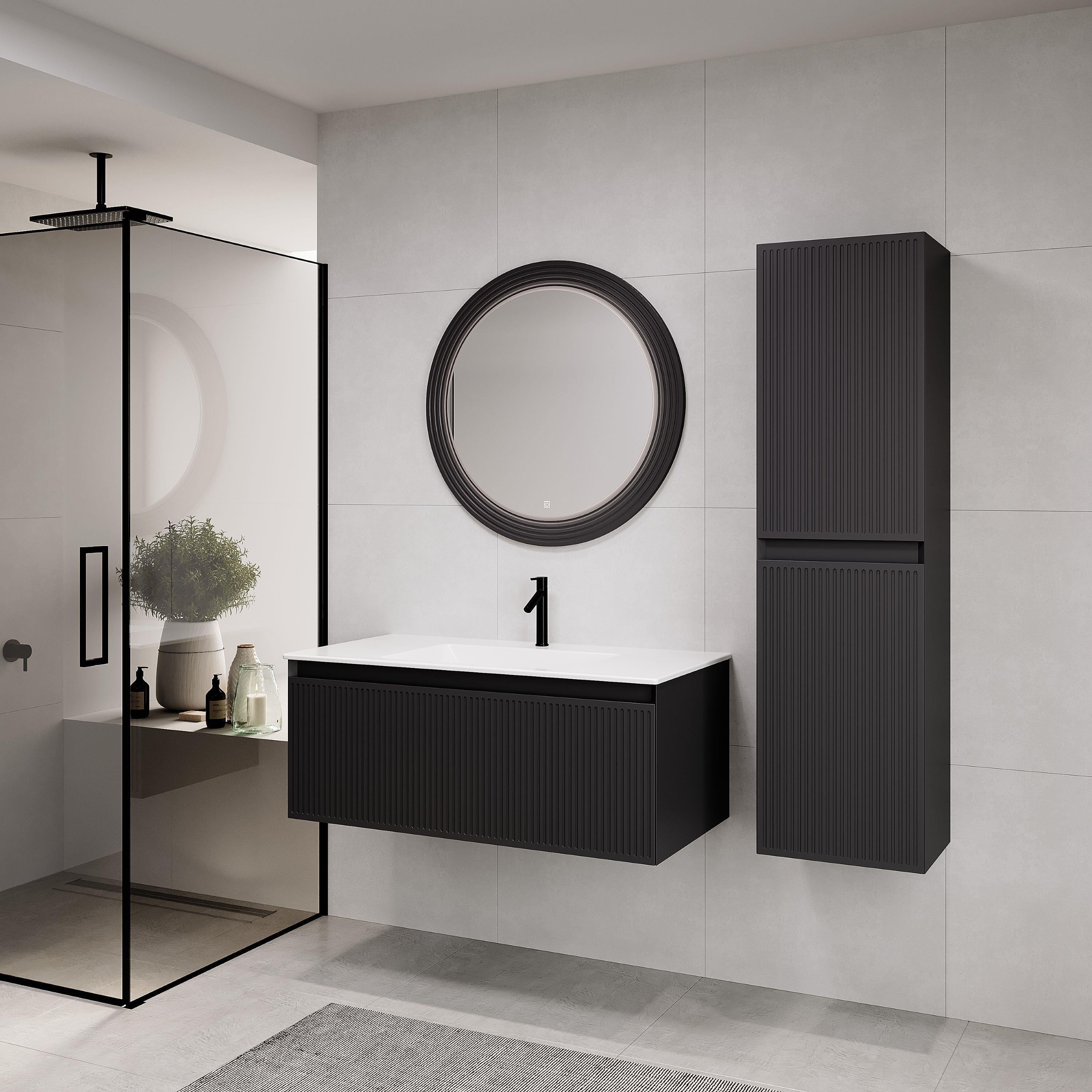 Denko Belgrad 101 cm (Antrasit) Banyo Dolabı Takımı ve Boy Dolabı