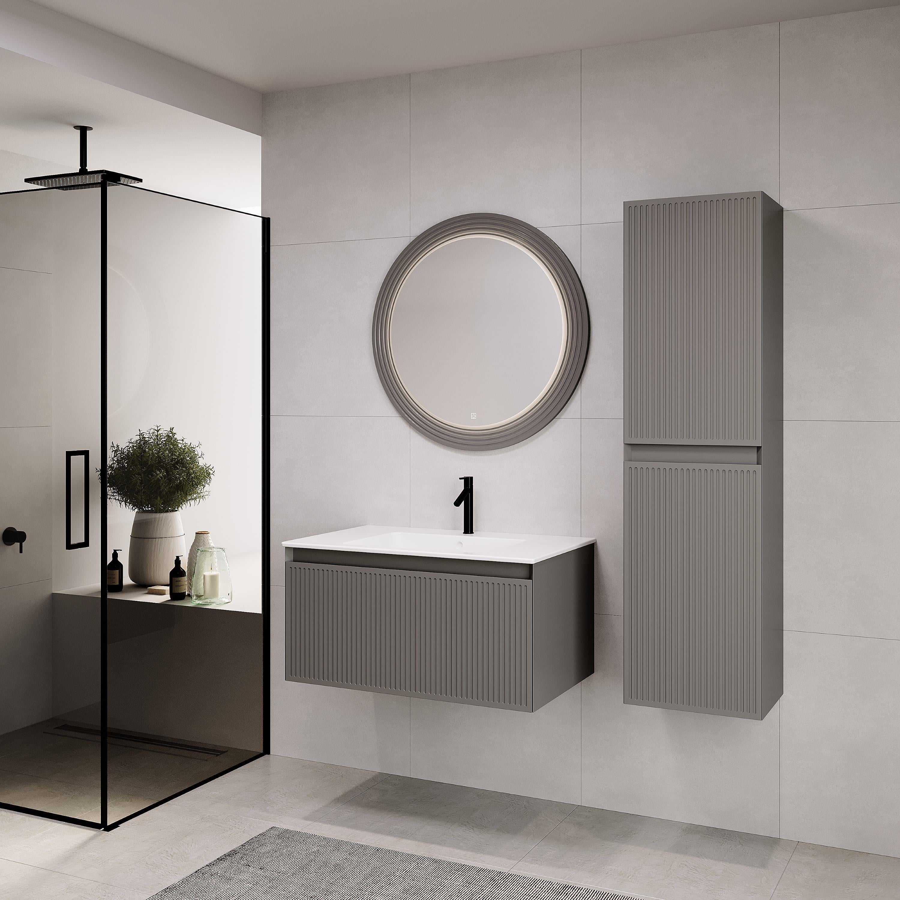 Denko Belgrad 81 cm (Çimento Gri) Banyo Dolabı Takımı ve Boy Dolabı