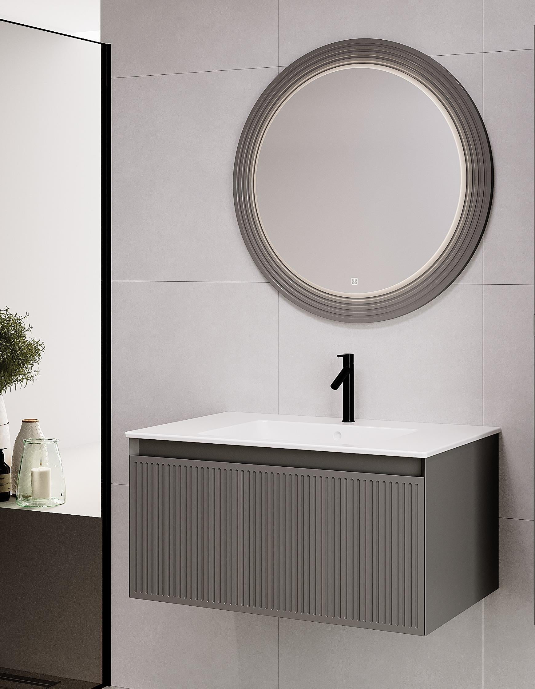 Denko Belgrad 81 cm (Çimento Gri) Banyo Dolabı Takımı
