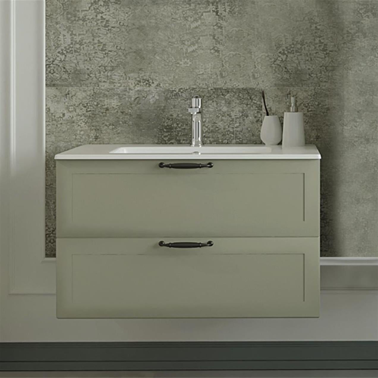 Denko Beyoğlu 85 cm MDF Gri Banyo Dolabı Alt Modül ve Lavabo