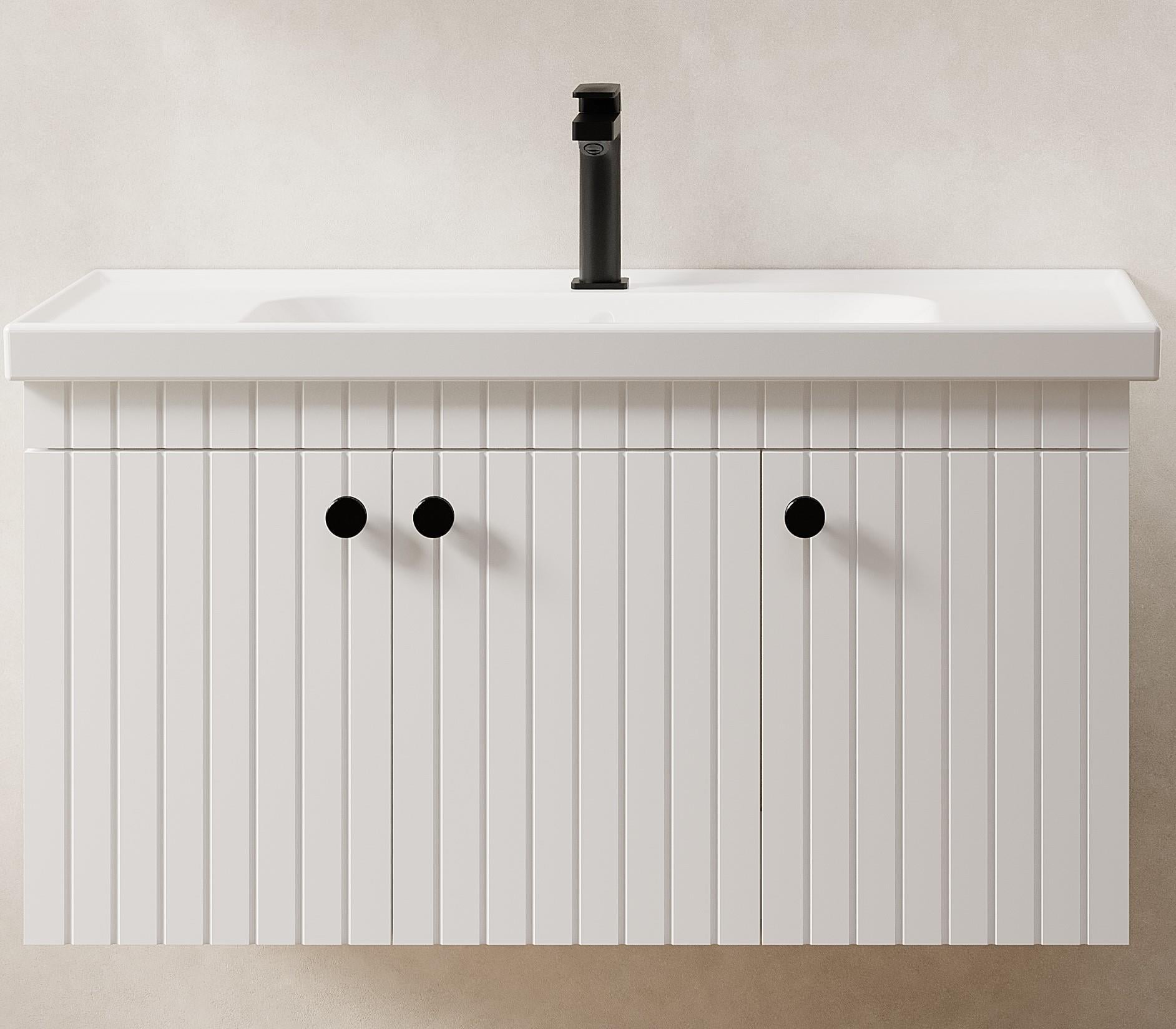 Denko Bodur 100 cm MDF Beyaz Banyo Dolabı Alt Modül, Lavabo