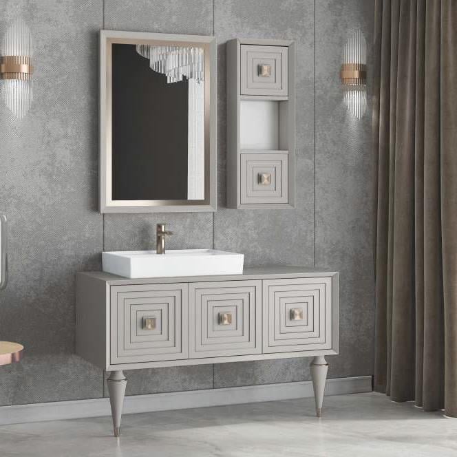 Denko Burcu 120 cm MDF Bej Banyo Dolabı Takımı