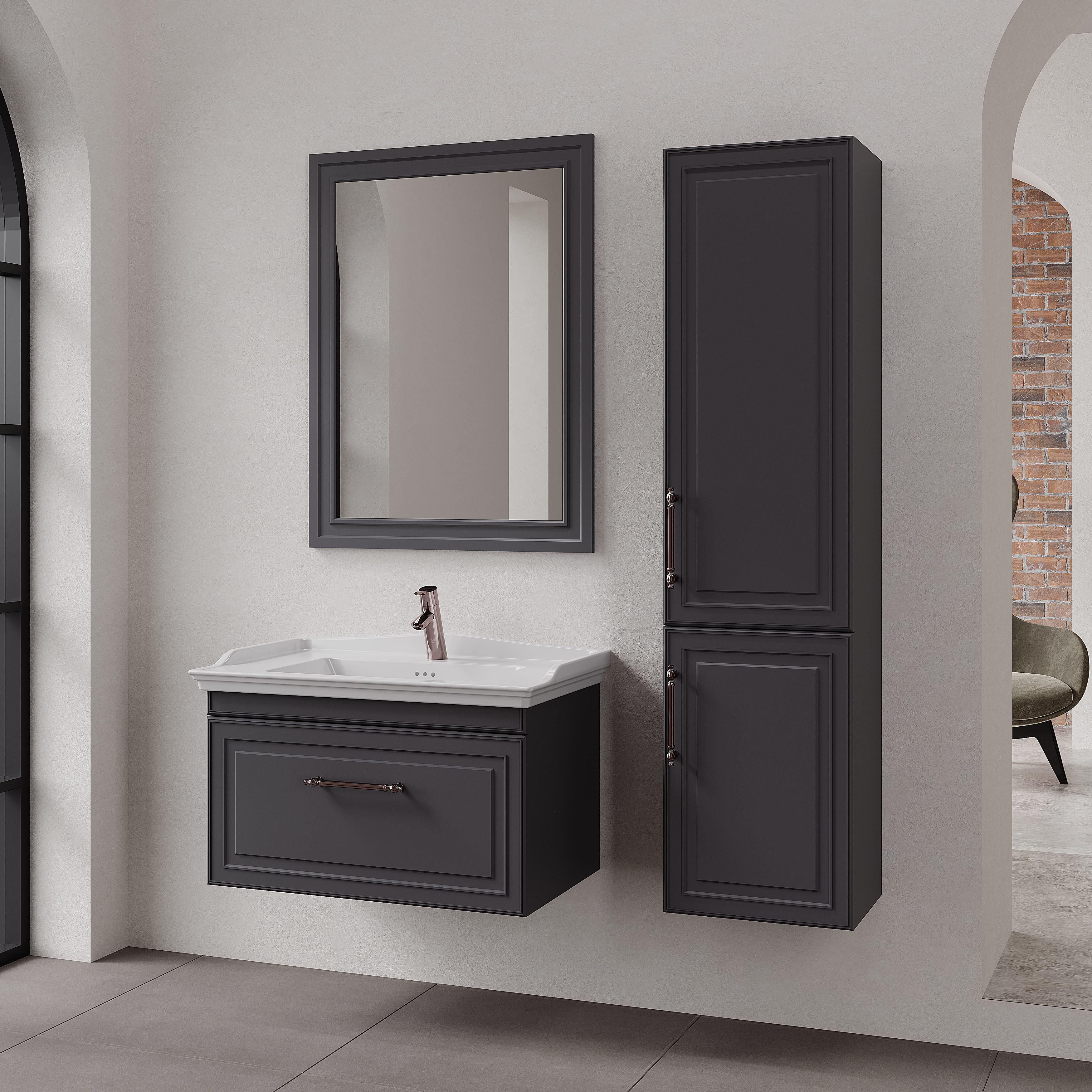 Denko Era 80 cm (Antrasit) Banyo Dolabı Takımı ve Boy Dolabı