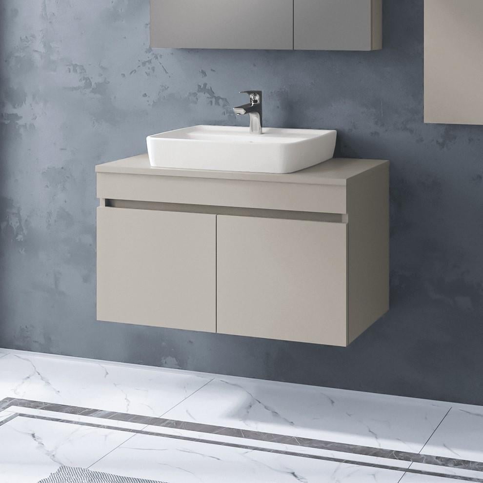 Denko Etna 80 cm MDF Kül Gri Banyo Dolabı Alt Modül, Lavabo