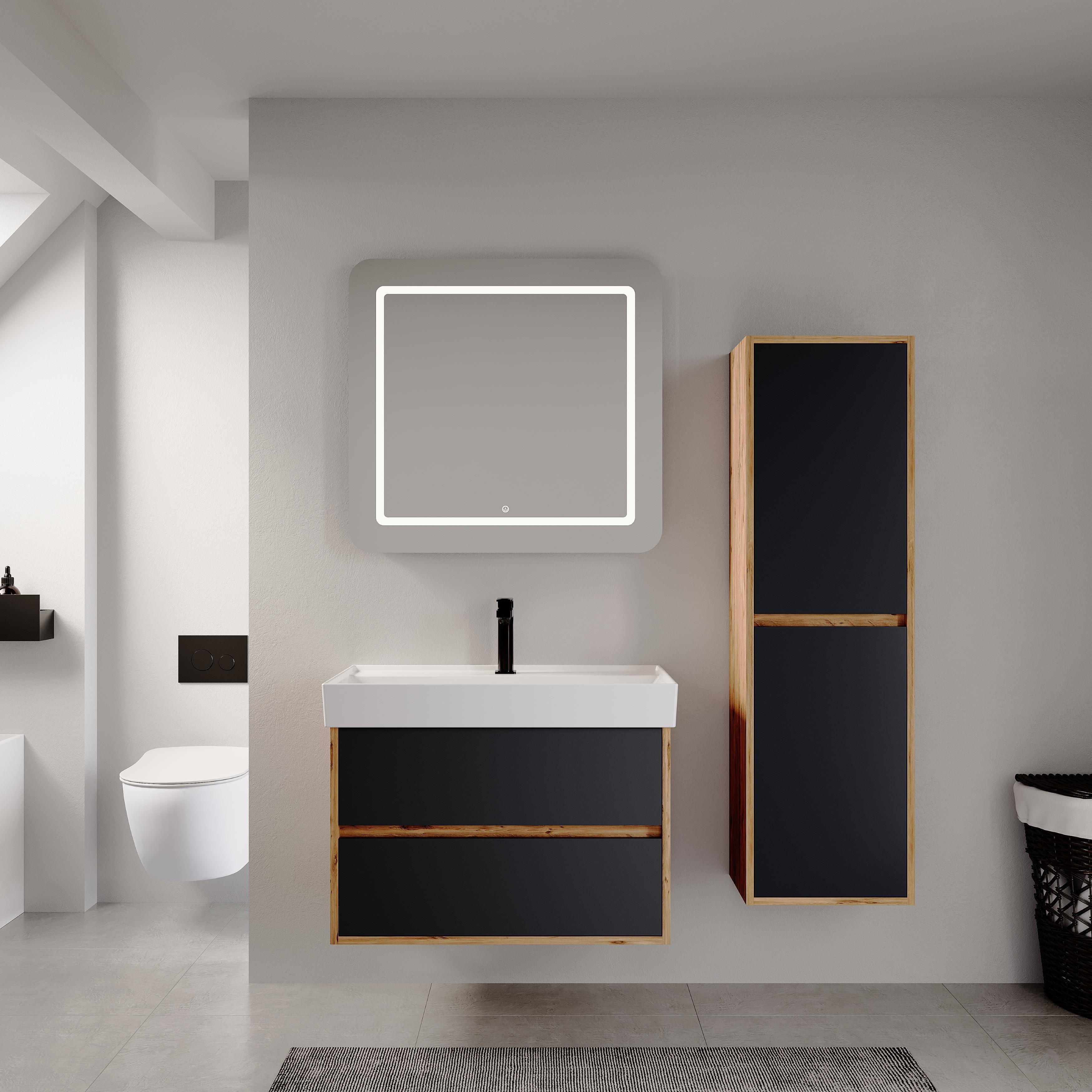 Denko Forever 80 cm (Antrasit) Banyo Dolabı Takımı ve Boy Dolabı