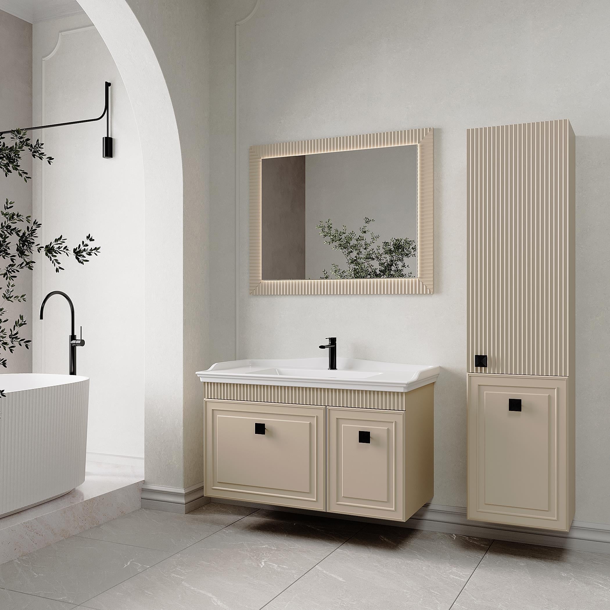 Denko Hana 100 cm (Sahra) Banyo Dolabı Takımı ve Boy Dolabı