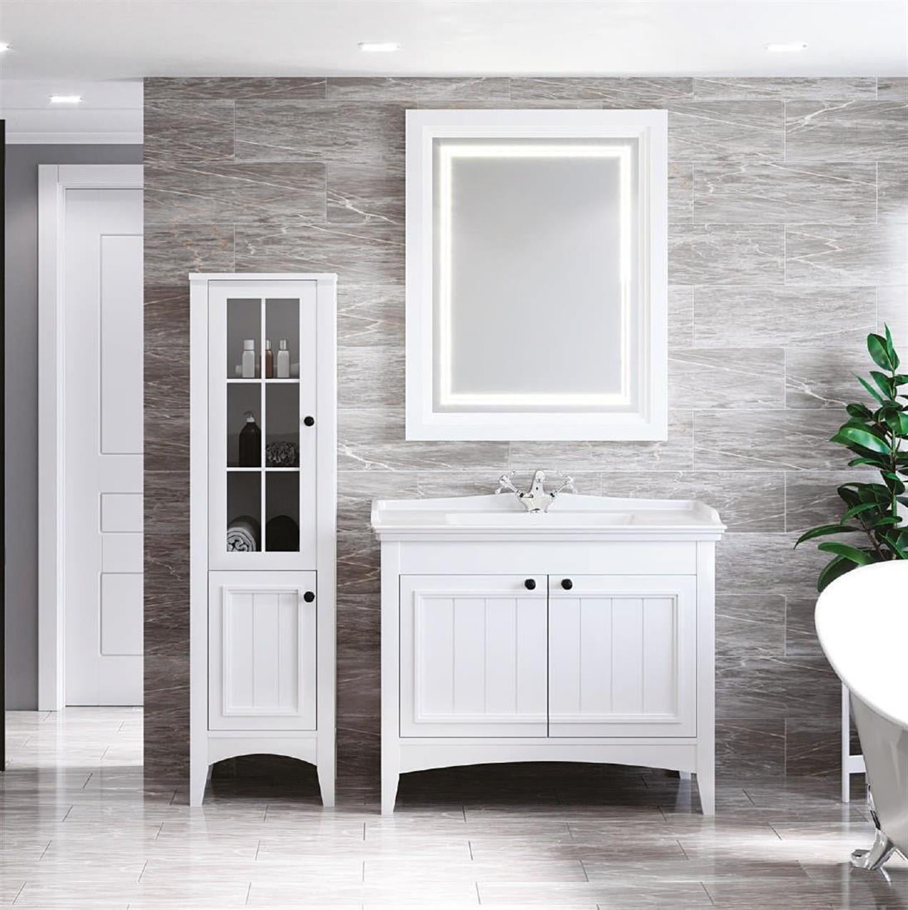 Denko Helena 100 cm MDF Beyaz Banyo Dolabı Takımı ve Boy Dolabı
