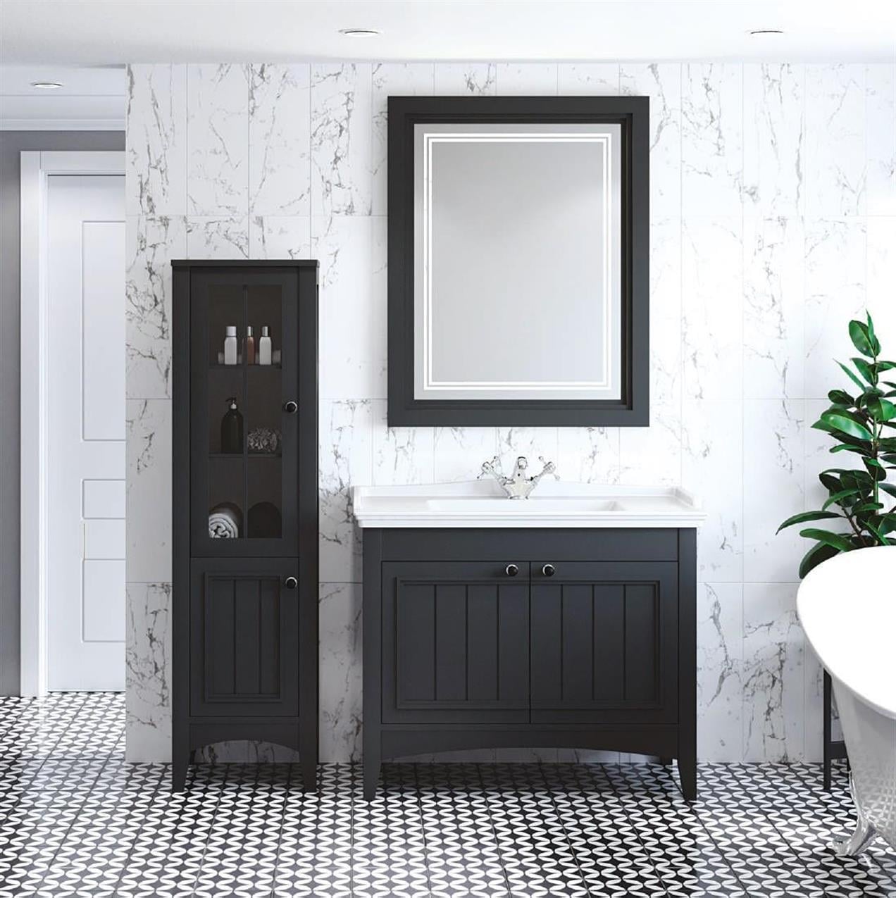 Denko Helena 100 cm MDF Füme Banyo Dolabı Takımı ve Boy Dolabı
