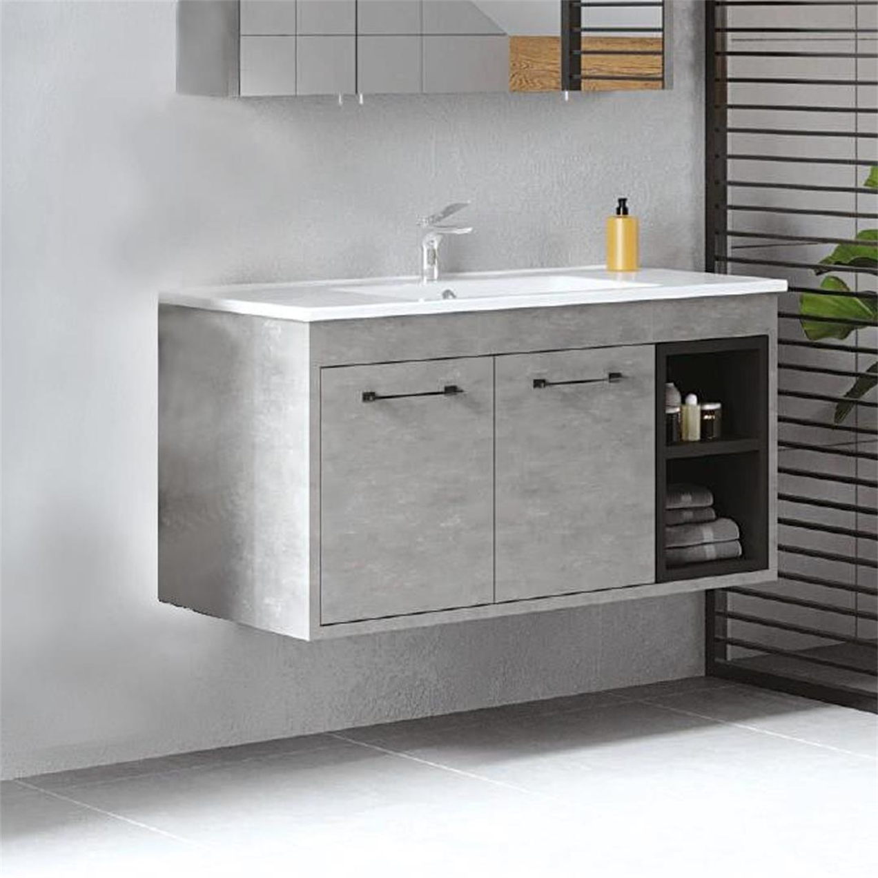 Denko Latte 100 cm MDF Retro Gümüş Banyo Dolabı Alt Modül, Lavabo