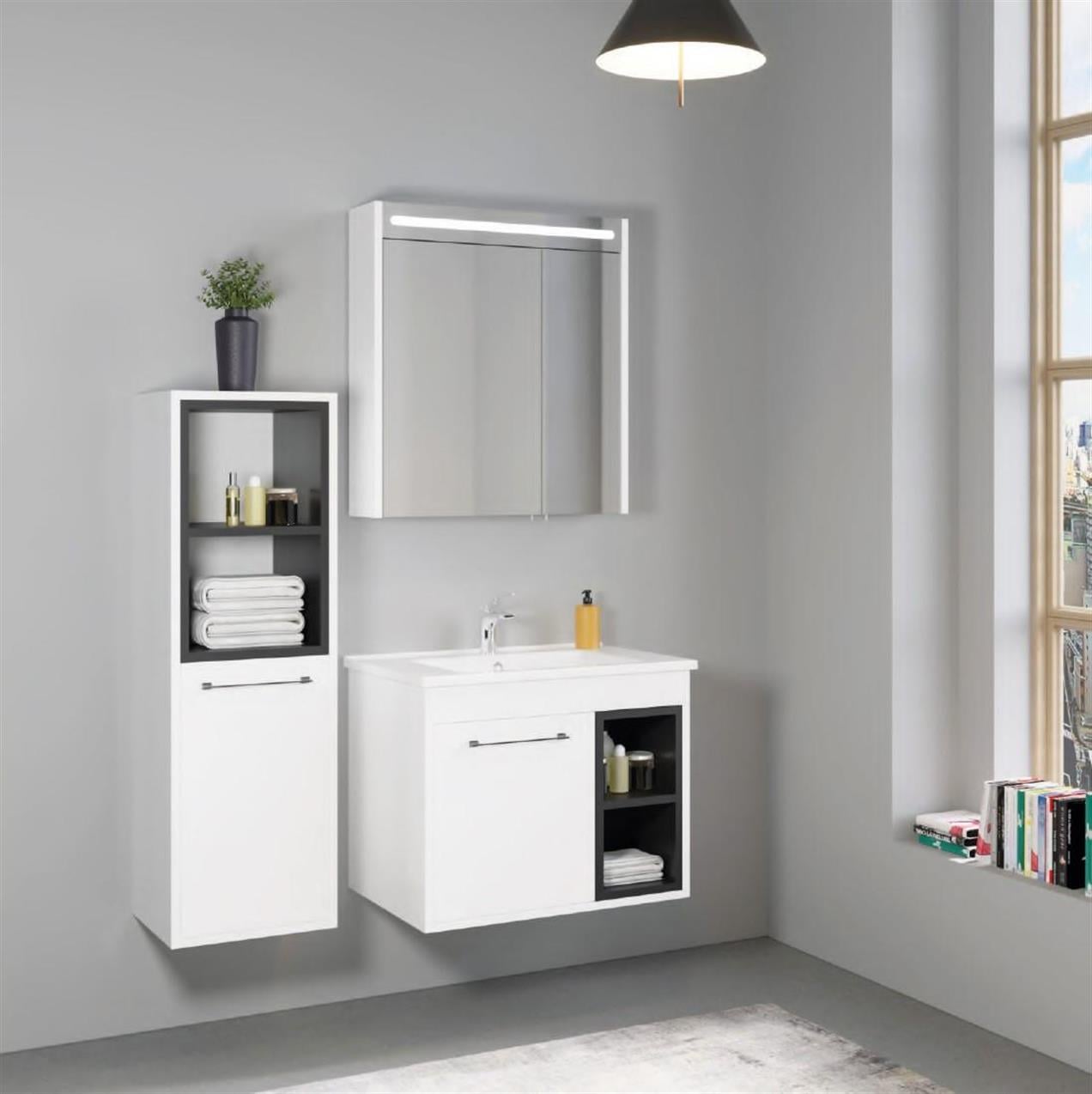 Denko Latte 65 cm MDF Beyaz Banyo Dolabı Takımı ve Boy Dolabı