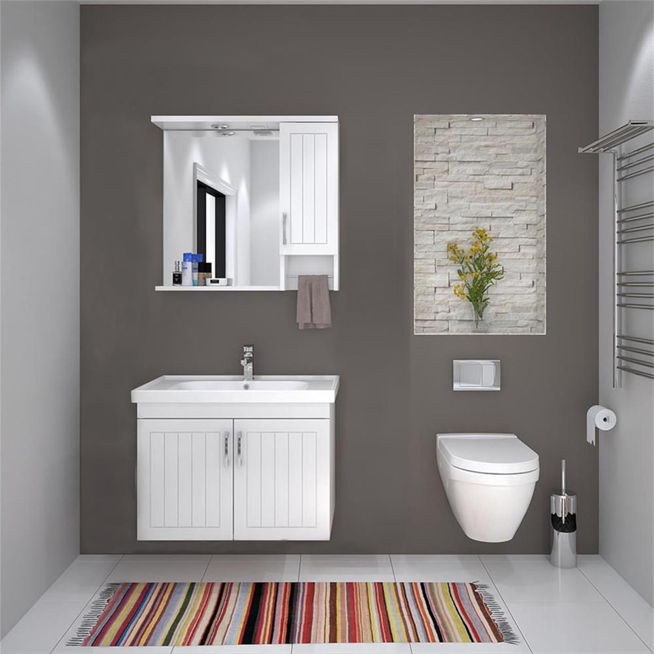 Denko Lotus 80 cm MDF, Lake Banyo Dolabı Takımı