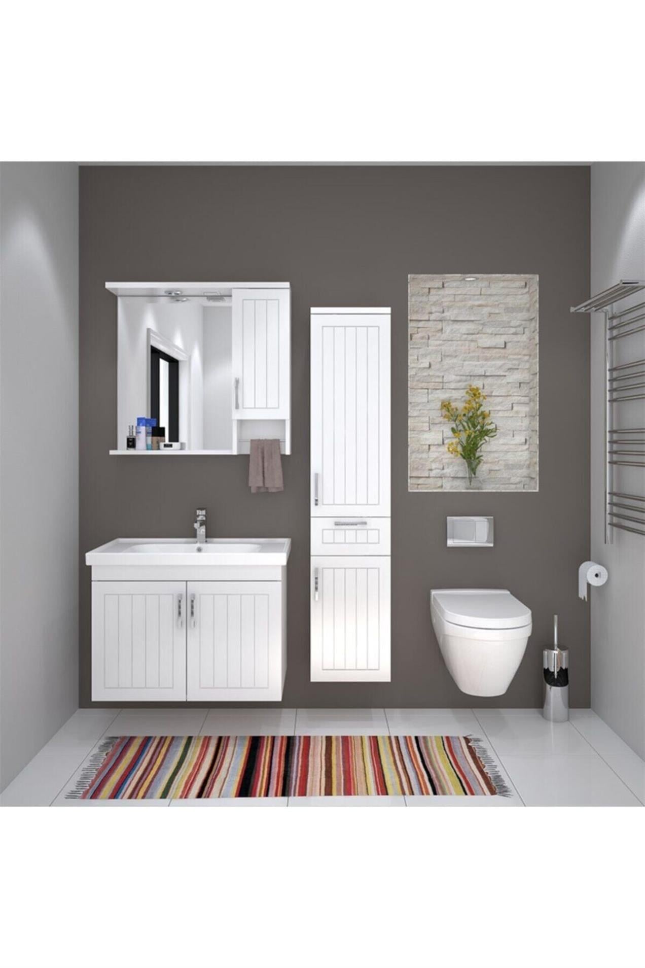 Denko Lotus 80 cm MDF Üzeri Lake Banyo Takımı ve Boy Dolabı