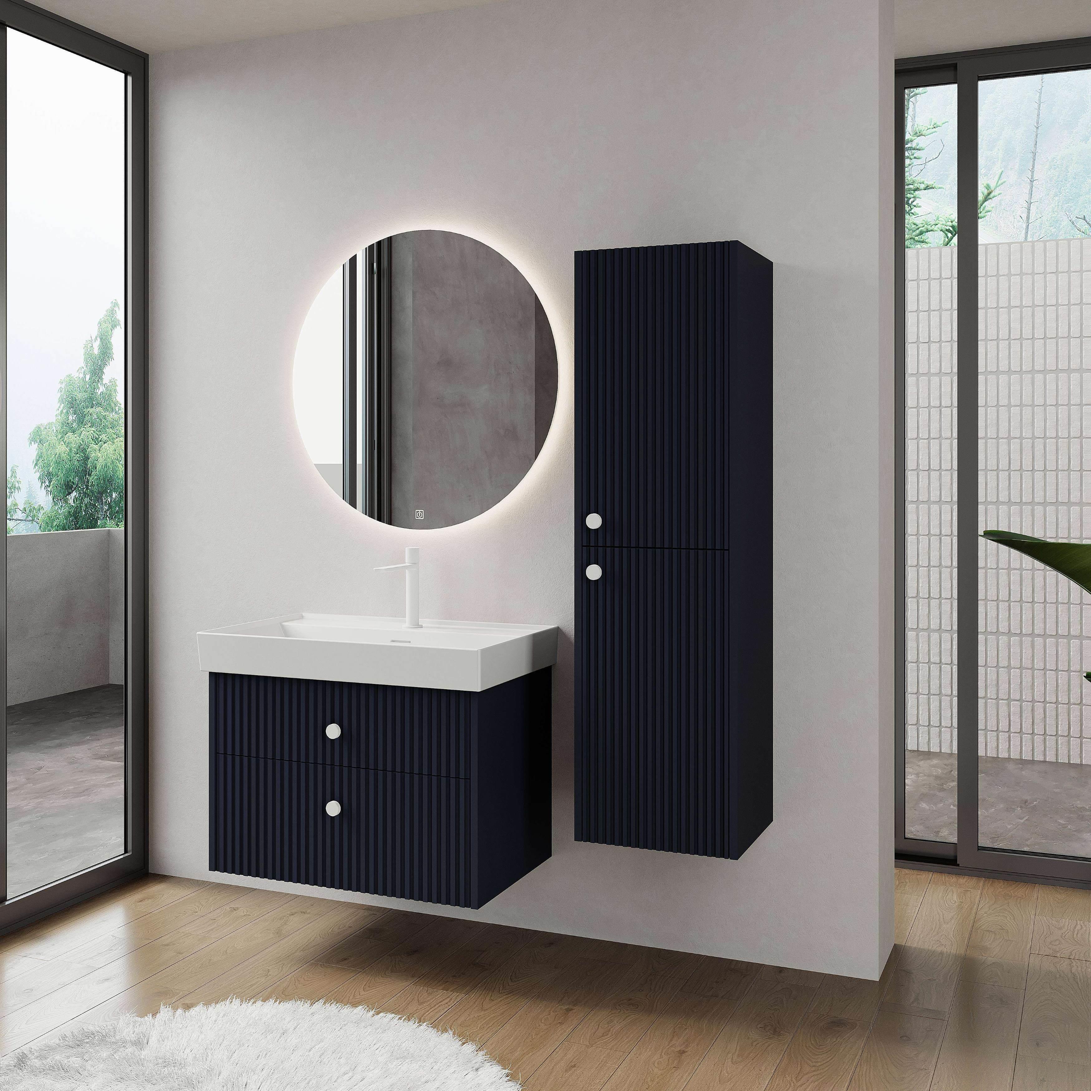 Denko Marsilya 80 cm (Mat Lacivert) Banyo Dolabı Takımı ve Boy Dolabı