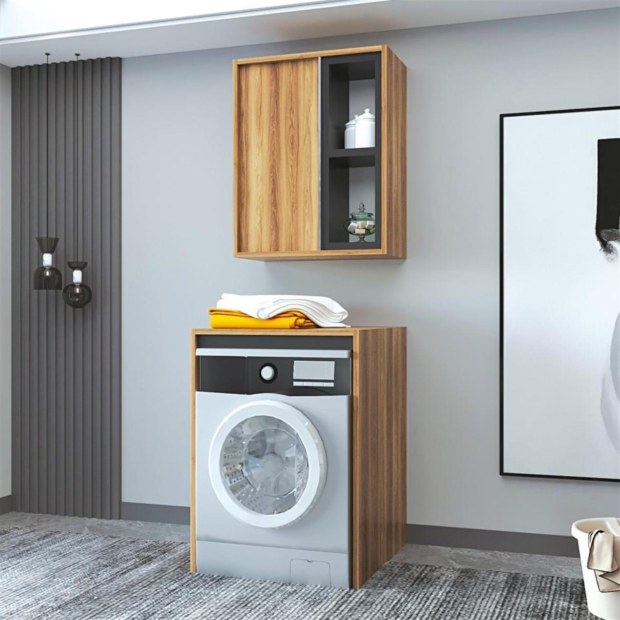 Denko Matia 65cm Ud MDF Çamaşır Makinesi Banyo Dolabı Takımı