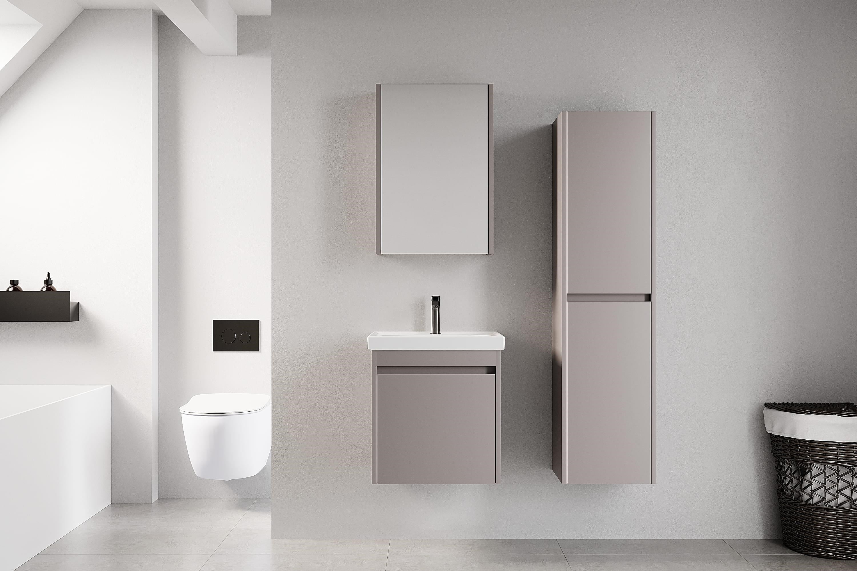 Denko Milano 50 cm MDF Kül Gri Banyo Dolabı Takımı ve Boy Dolabı