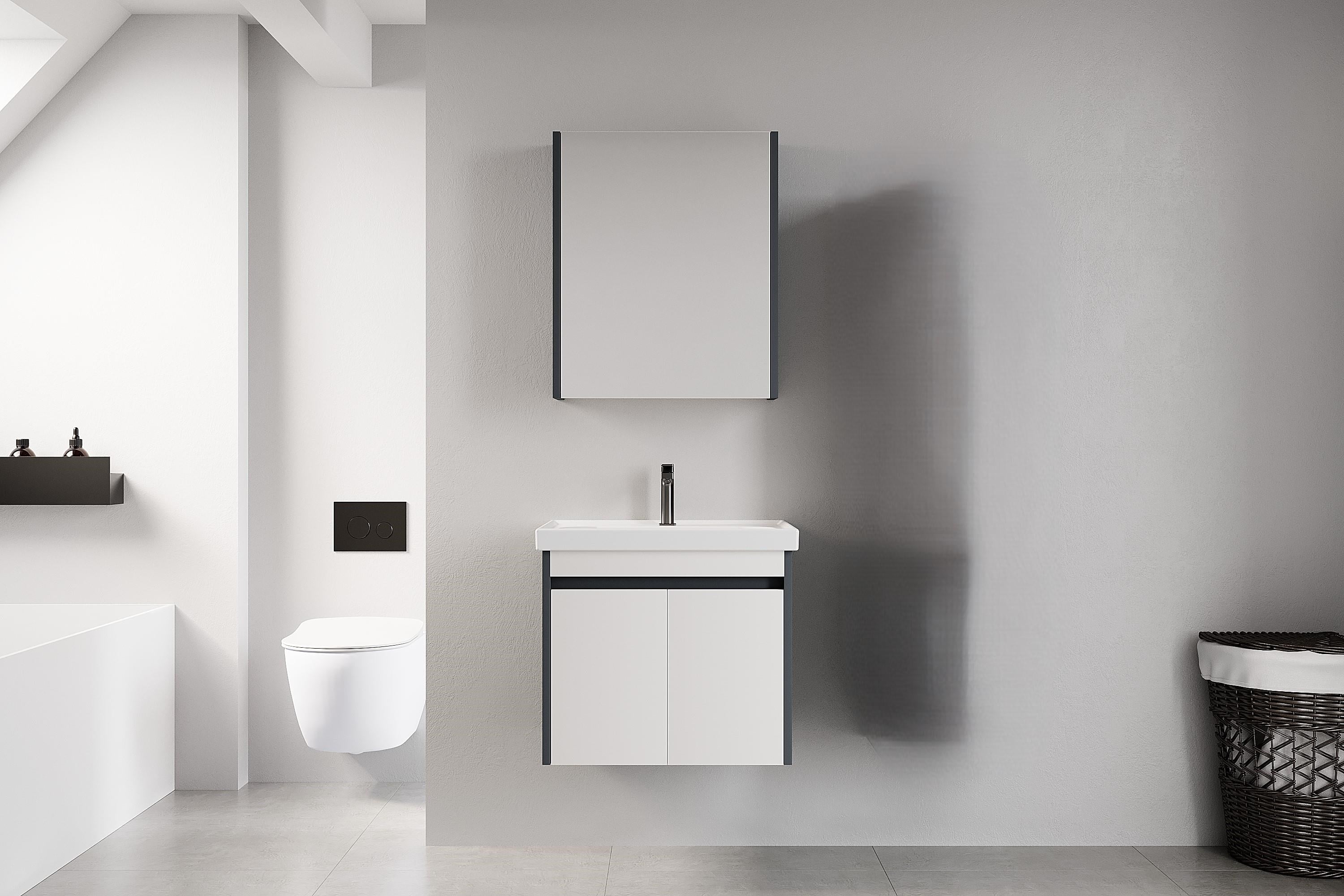 Denko Milano 60 cm MDF Antrasit Beyaz Banyo Dolabı Takımı