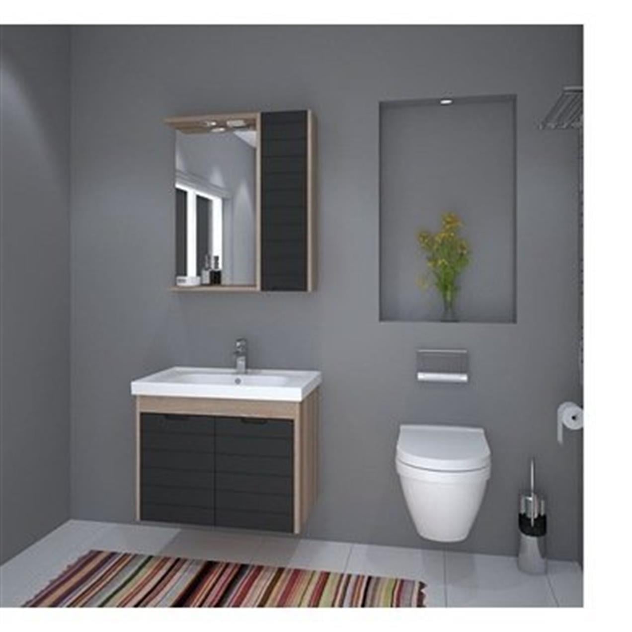 Denko Mostar 70 cm MDF Üzeri Lake Banyo Dolabı Takımı