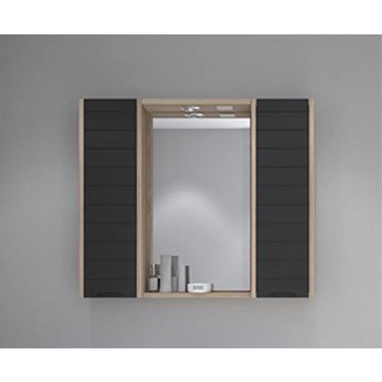 Denko Mostar 90 cm MDF Lake Aynalı Banyo Dolabı Üst Modül-Siyah