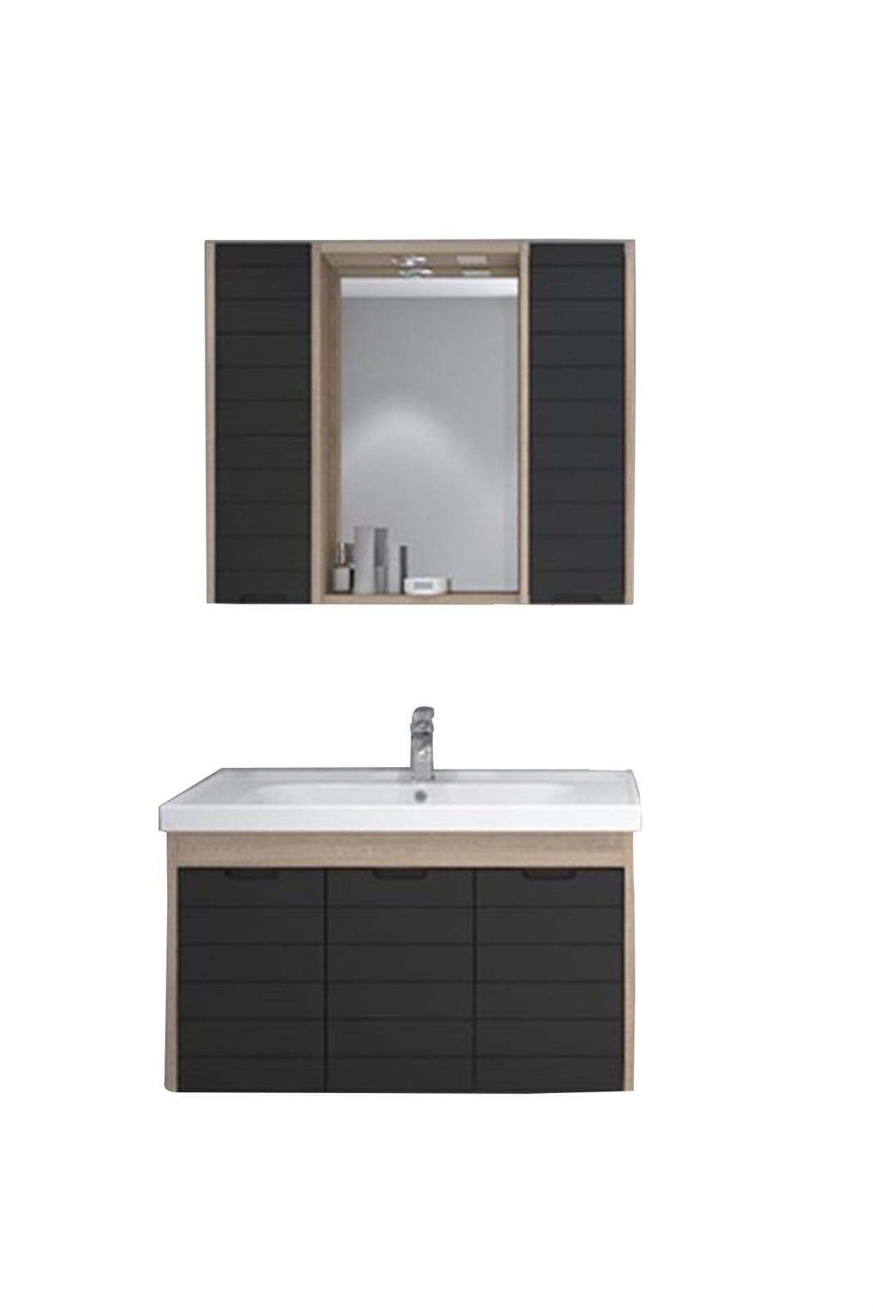 Denko Mostar 90 cm MDF Lake Banyo Dolabı Takımı-SİYAH