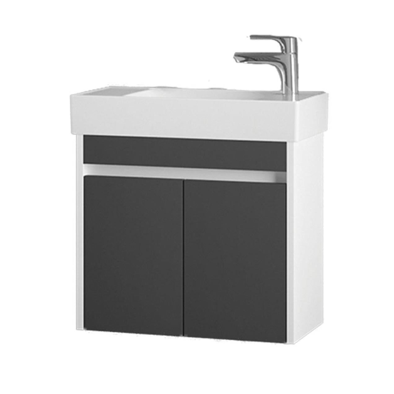 Denko Natalia 60 cm MDF Antrasit Gri Banyo Dolabı Alt Modül ve Seramik Lavabo